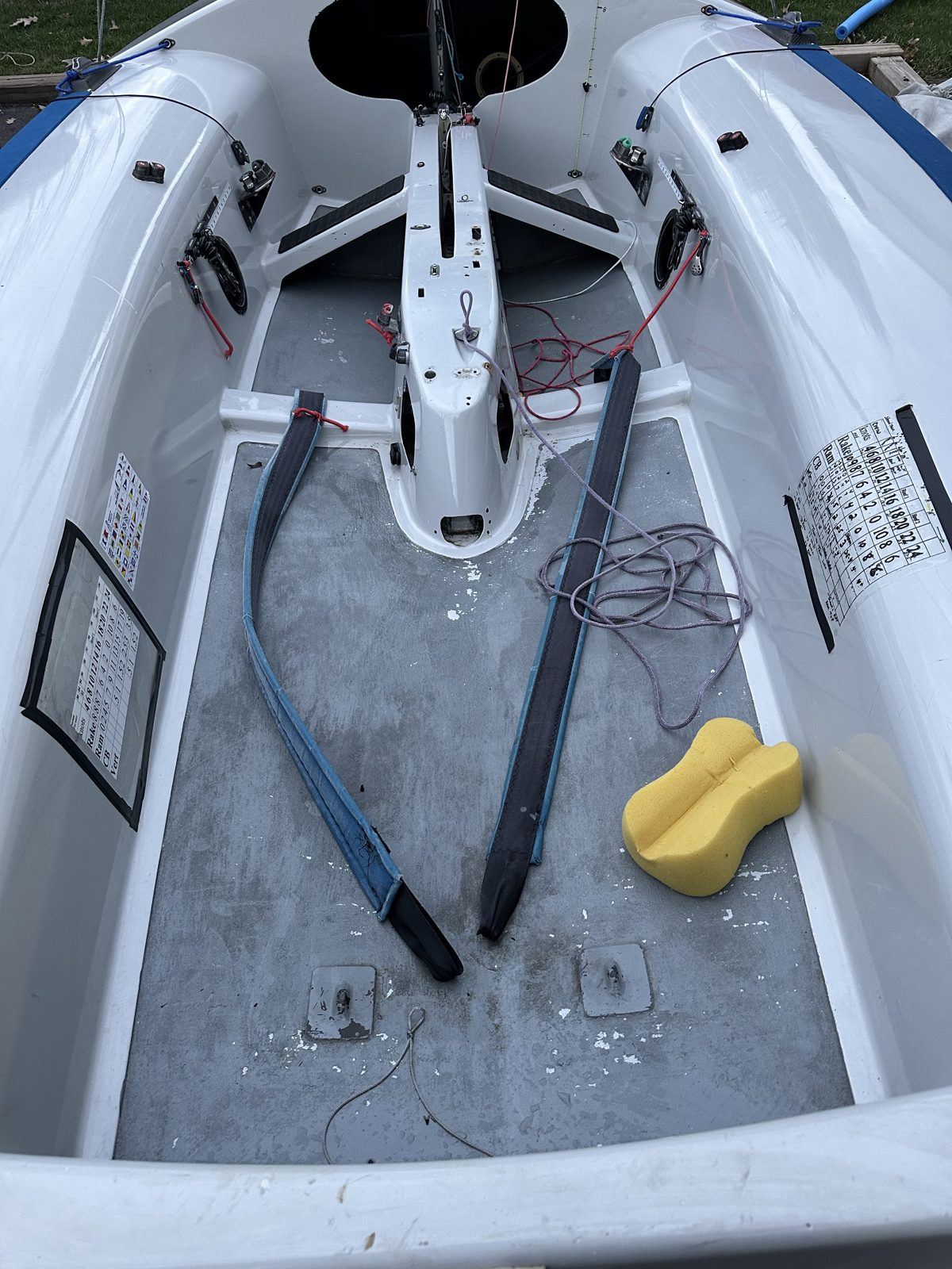 505 cockpit floor with old paint flaking and peeling before repainting